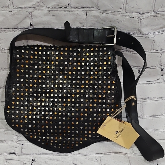 NEW! Patricia Nash Studded Black Leather Crossbody Shoulder Bag!!